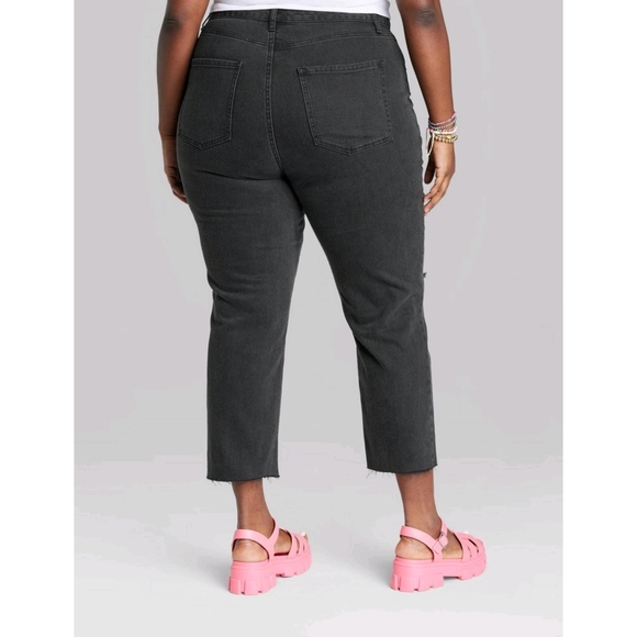 Wild Fable Super High Rise Distressed Black Ankle Jeans Button Fly - Picture 3 of 5